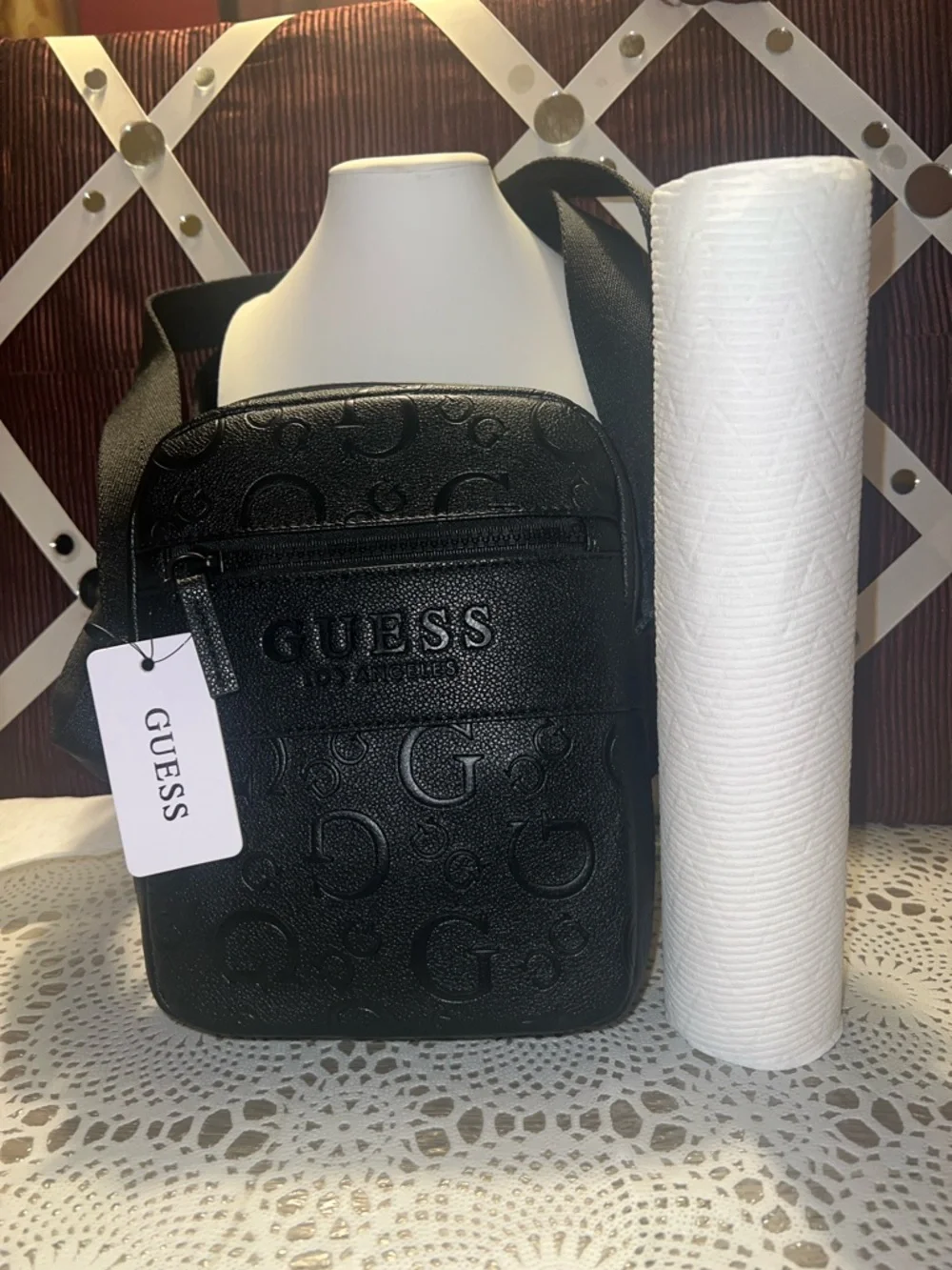 GUESS Black Embossed Logo Messenger Crossbody